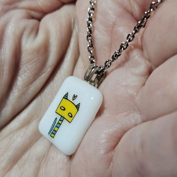 Mark Poulin Sterling Silver Colorful Cat Pendant Necklace - Picture 2 of 12